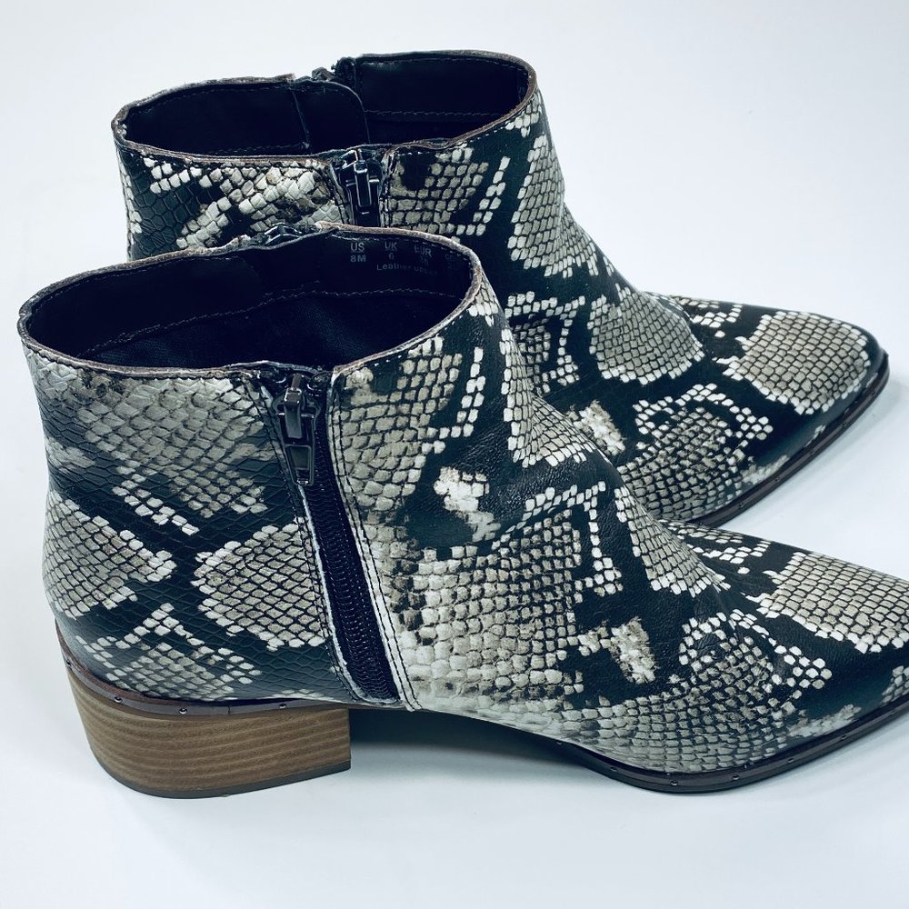 Bleecker and Bond Snakeskin print studded trim ankle boot Size 8M